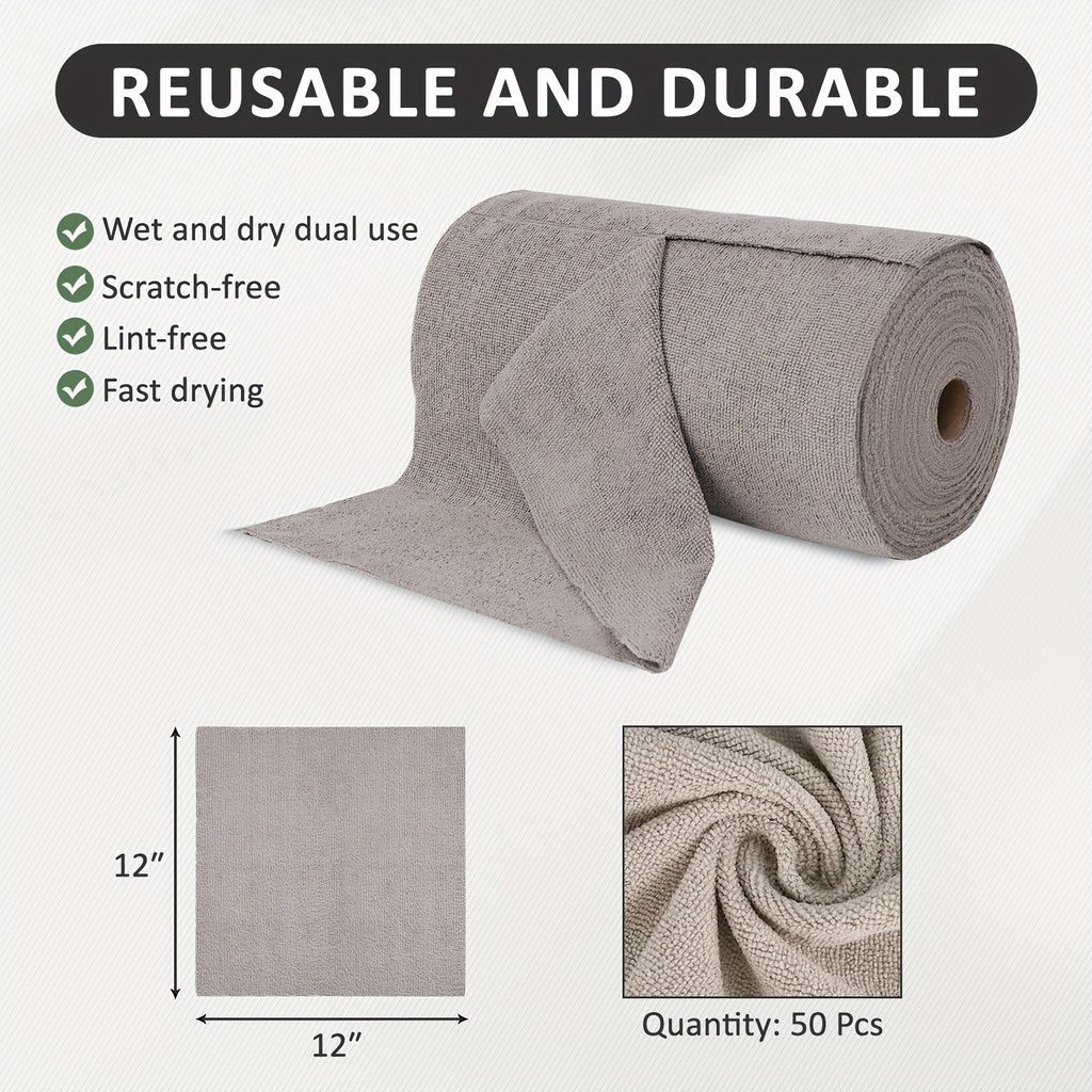50 Pack Washable Reusable Cleaning Cloths Microfiber Towel Tear Away Cleaning Towels Roll 12×12 Absorbent Rags Drying Dishcloths For Kitchen House Car