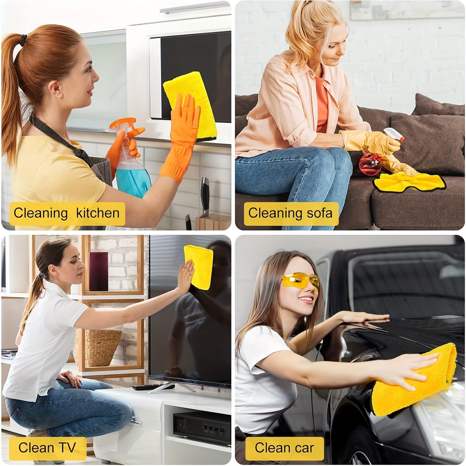 10 Pack Microfiber Cleaning Cloths, Highly Absorbent & Lint-Free Yellow Towels for Kitchen, Car, Window, Dish, Dusting, Multi-Purpose Household & Auto Detailing Wipes