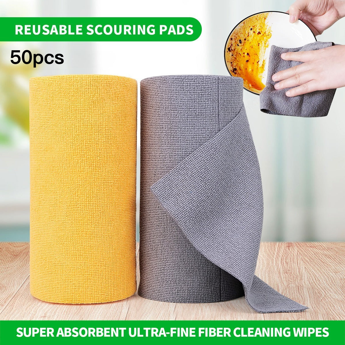 50pcs Multicolor Towel Roll Cleaning Cloths, Kitchen Cleaning Towels, 180gsm Reusable Household Set, Dishwashing Towel + Scouring Pad 2-in-1, Multi-Purpose Cleaning Cloths for Living Room, Bedroom, and Kitchen, Essential Multi-Functional Cleaning